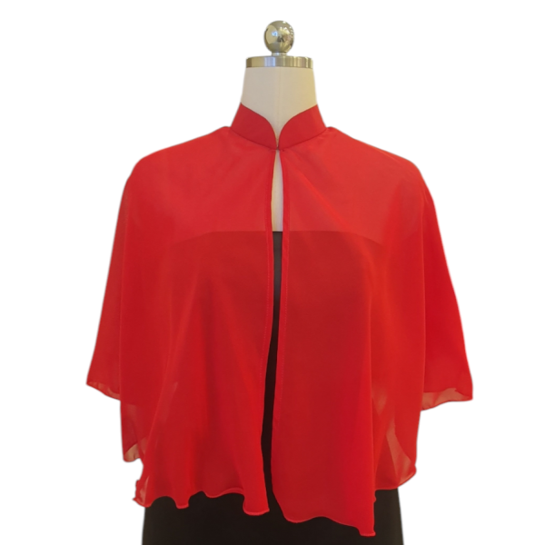 Red Chiffon Cheongsam Cape with Open Front